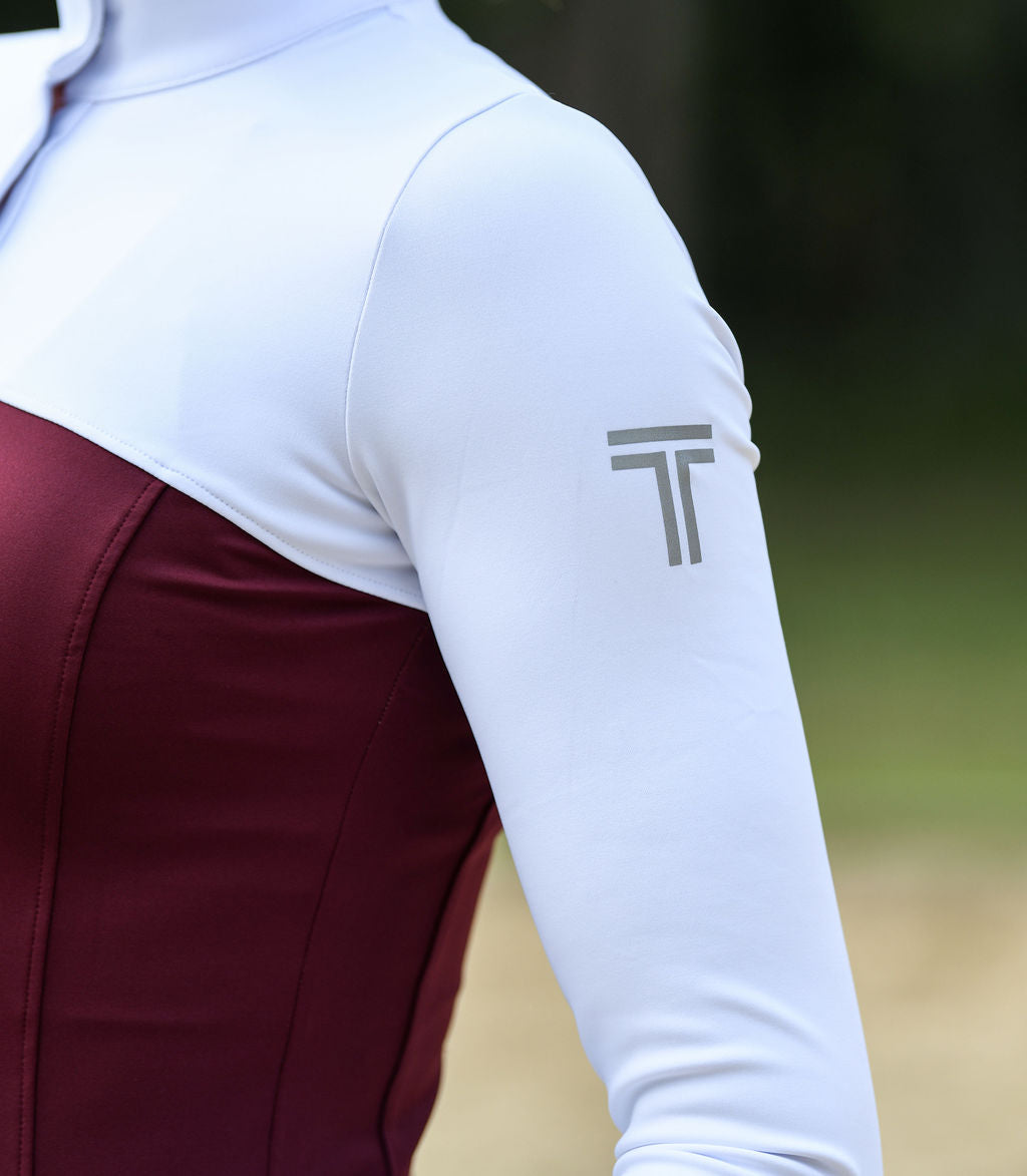 Margot Competition Top- Burgundy and White
